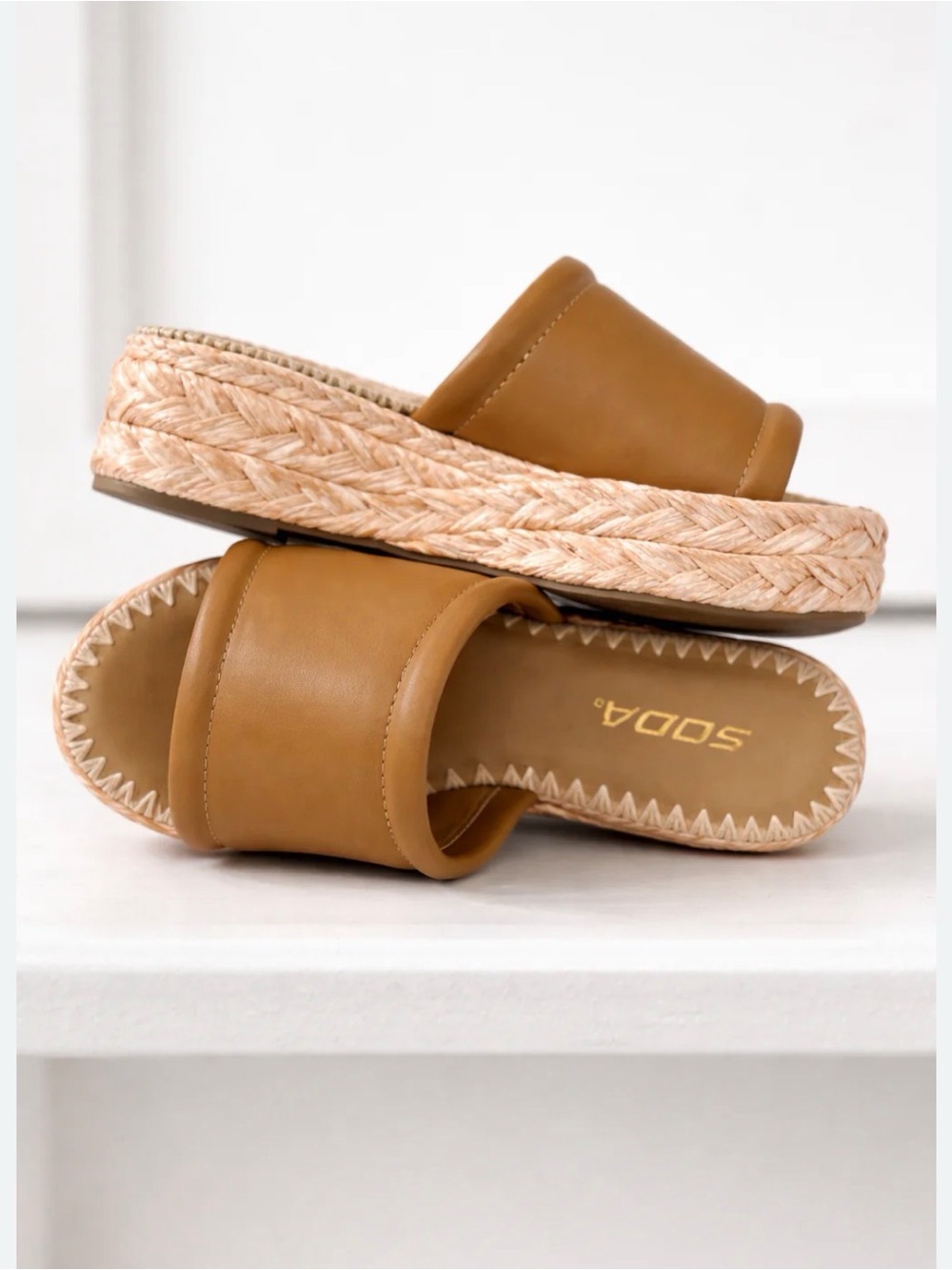 SODA Tan Espadrille Platform Slide Sandals
